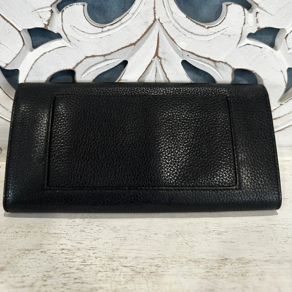 Celine Black Leather Flap Long Wallet Yellow Interior w COA - Picture 5 of 6
